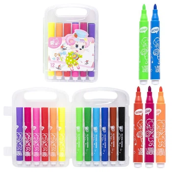 Набор фломастеров "Water color pen" Bambi 229-12(Pink) 12 цветов, в пластиковом боксе