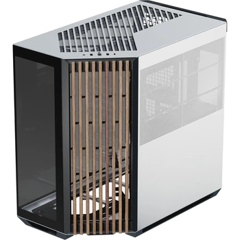 Корпус для ПК APNX V1-W Black/White/Wood Midi-Tower із дерев'яною передньою панеллю та загартованим склом ATX MicroATX Mini-ITX без БЖ (APCM-VI01103.M1)
