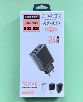 Мережевий зарядний пристрій (МЗП) Reddax RDX-030 2.4A 2 USB порта з дисплеєм вольтажу та струму
