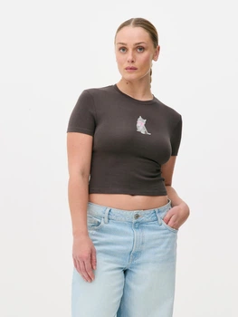 Топ Primark сірий з принтом DMEAQ695 XS