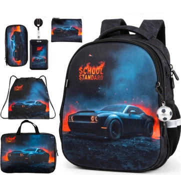 Ортопедический рюкзак школьный 6 в 1 для мальчика School Standard 38х30х18 см с Машиной для первокласника (SET 170-72)