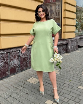 Женское платье свободного кроя фисташковое 56-58 р844.3737