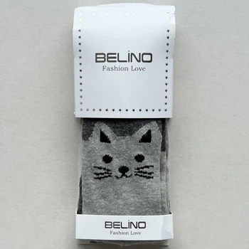 Детские хлопковые колготки для девочки Belino двухцветные с котиками Cерые 98-104 / 3-4 года