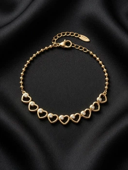 Браслет жіночий золотистий Xuping Jewelry з сердечками та цирконами покриття 18к 16.5-20см