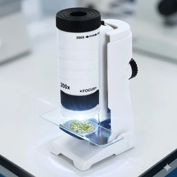 Микроскоп детский портативный Scientific 200x увеличение 13см с LED-подсветкой и держателем для смартфона W5804B