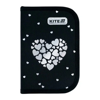 Пенал твердый Kite Black&Silver, 1 отдел., 2 отв., с наполнением (K26-622H-5)