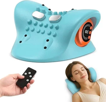 Массажная подушка для шеи Neck Pillow Massager с подогревом вибромассажем и пультом управления голубая