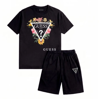 Мужской летний костюм GUESS шорты+футболка M черный (KMPLGS02)
