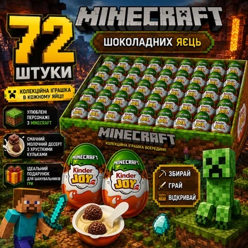 Набір 72 Шоколадних Яєць Kinder Joy Minecraft з Фігурками Кіндер Джой по грі Майнкрафт