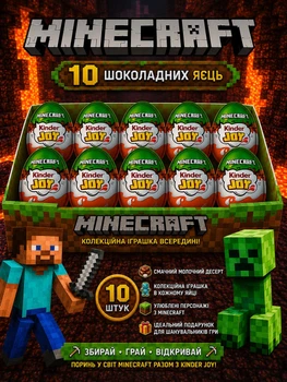 Набір 10 Шоколадних Яєць Kinder Joy Minecraft з Фігурками Кіндер Джой по грі Майнкрафт