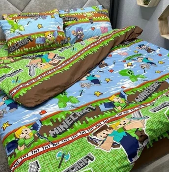 Детское постельное белье Minecraft 150х210 см, полуторный комплект, 100% хлопок для мальчика