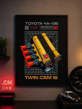 Постер в рамці, плакат 30х40см Toyota двигун 4A-GE скло