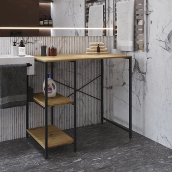 Стелаж полку Бафрум 405 Ferrum-decor для пральної машини 90x101x60,5 Чорний метал ДСП Дуб Артезіан 16 мм (BED40507)