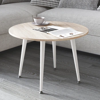 Стол журнальный круглый OPTIMA 2 ноги на конус Ferrum-decor 450x670x670 Белый металл ДСП Дуб Сонома 16 мм (OPTIM2011)