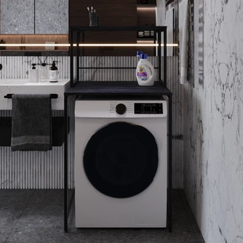 Стелаж полку Бафрум 402 Ferrum-decor для пральної машини 133,5x70,5x60,5 Чорний метал ДСП Каштан Арвадонна 16 мм (BED42203)