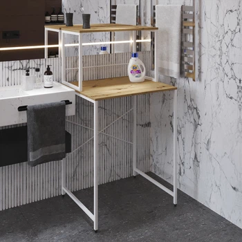 Стеллаж полка Бафрум 402 Ferrum-decor для стиральной машины 133,5x70,5x60,5 Белый металл ДСП Дуб Артизан 16 мм (BED40215)
