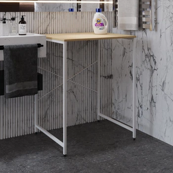 Стелаж полку Бафрум 401 Ferrum-decor для пральної машини 90x70,5x60,5 Білий метал ДСП Дуб Кремона Торро 16 мм (BED41109)