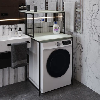 Стеллаж полка Бафрум 402 Ferrum-decor для стиральной машины 133,5x70,5x60,5 Черный металл ДСП Кашемир 16 мм (BED42204)