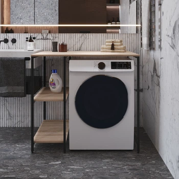 Стелаж полку Бафрум 405 Ferrum-decor для пральної машини 90x101x60,5 Чорний метал ДСП Дуб Сонома 16 мм (BED40503)