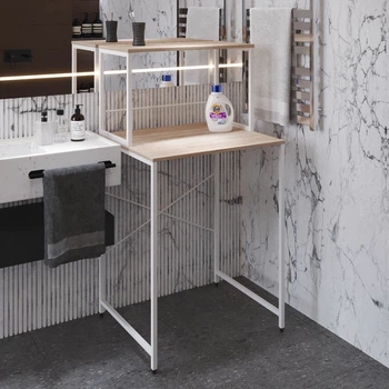 Стелаж полку Бафрум 402 Ferrum-decor для пральної машини 133,5x70,5x60,5 Білий метал ДСП Дуб Сонома 16 мм (BED40211)