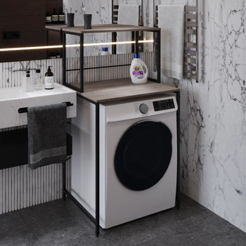 Стелаж полку Бафрум 402 Ferrum-decor для пральної машини 133,5x70,5x60,5 Чорний метал ДСП Дуб Кремона Канолло 16 мм (BED42201)