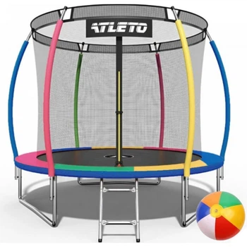 Батут Atleto 312 см з внутрішньою сіткою та драбинкою multikolor + подарунок м'ячик