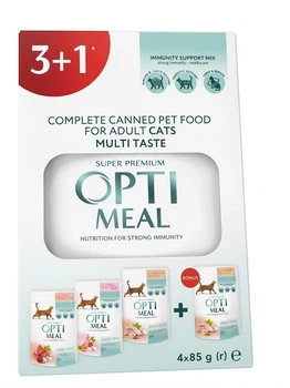 Корм для котов 3+1 Adult Cats Multi Taste №3 с разными вкусами 340 г Optimeal