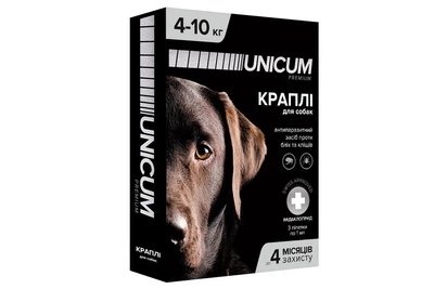 Краплі на холку Unicum Premium від бліх та кліщів для собак 4-10 кг №3 Unicum
