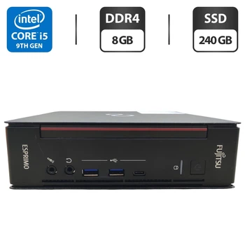 Неттоп Fujitsu Esprimo Q958 Mini USFF / Intel Core i5-9500T (6 ядер по 2.2 - 3.7 GHz) / 8 GB DDR4 / 240 GB SSD / Intel UHD Graphics 630 / Кабель питания б/у