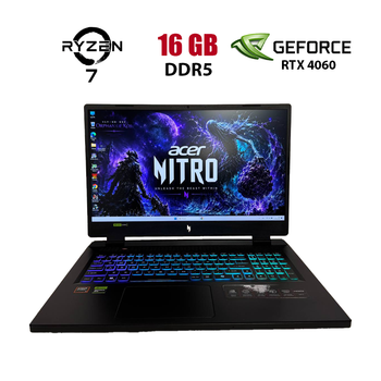 Ігровий ноутбук Б-клас Acer Nitro 17 AN17-42 / 17.3" (1920x1200) IPS / AMD Ryzen 7 8845HS (8 (16) ядер по 3.8 - 5.1 GHz) / 16 GB DDR5 / 1000 GB SSD / nVidia GeForce RTX 4060, 8 GB GDDR6, 128-bit / WebCam б/в