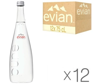 Упаковка минеральной негазированной воды Evian стекло 12 шт. х 0,75 л