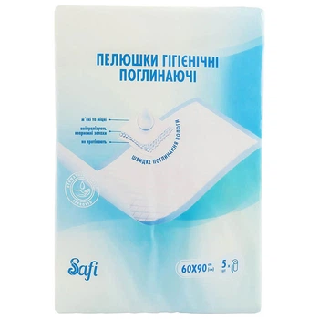 Пеленки гигиенические поглощающие Safi 60х90 см 5 шт/уп - 445176