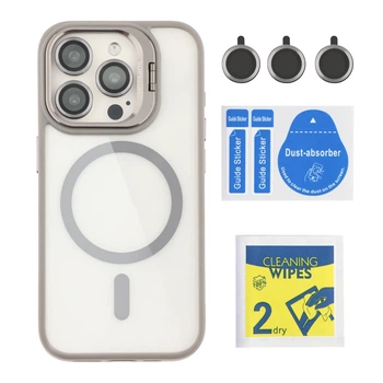 Чохол TPU+PC+Metal Stand Case з MagSafe and Camera Lenses для iPhone 14 Pro Grey