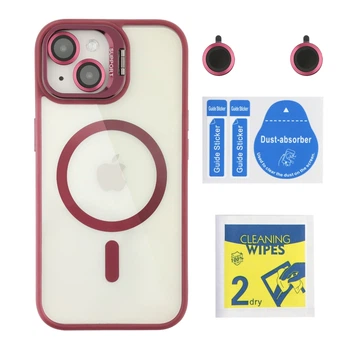 Чохол TPU+PC+Metal Stand Case з MagSafe and Camera Lenses для iPhone 15 Plum