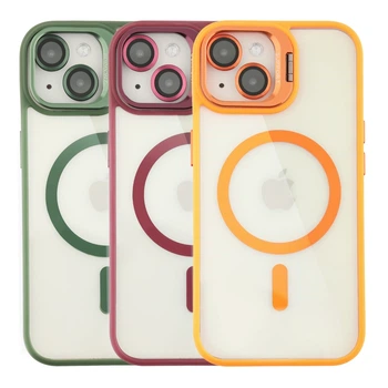 Чохол TPU+PC+Metal Stand Case with MagSafe and Camera Lenses для iPhone 14 Pink