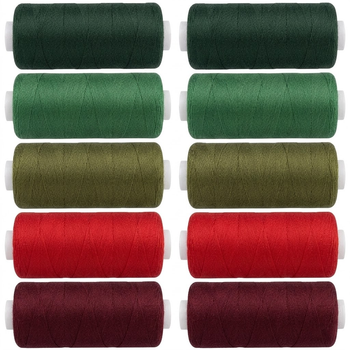 Набор универсальных швейных ниток crelando® SG-green/red 10 шт × 500 м
