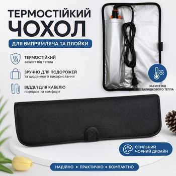 Термостійкий чохол для випрямляча волосся та плойки, дорожній футляр для стайлера, органайзер для зберігання інструментів для укладки, чорний (136233903)