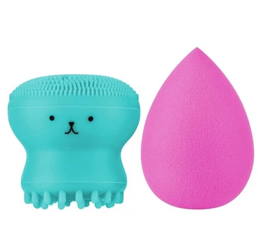 Набор спонж для макияжа и щетка для очищения лица 2 в 1 PUFFY Elasticity Mildiy Refreshing