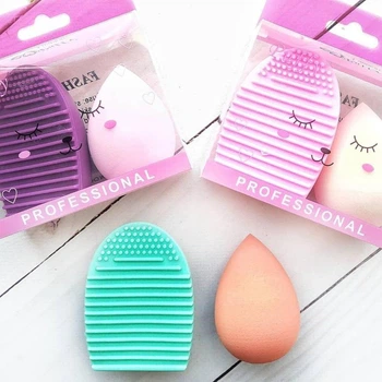 Набор спонж для макияжа и щетка для очищения кистей 2 в 1 PUFFY Professional and Brush Egg