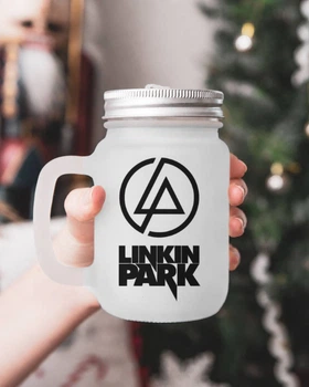 Чашка - банка для коктейлей с трубочкой матовая с принтом Linkin Park Линкин Парк 430 мл (ЛП230157)