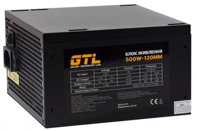 Блок питания 500 Вт, gtl Gaming Star, Black, 120 мм, 2xMolex / 4xSATA / 1x6+2-pin / 1x4+4-pin / 1x20+4-pin (gtlgs500bk)