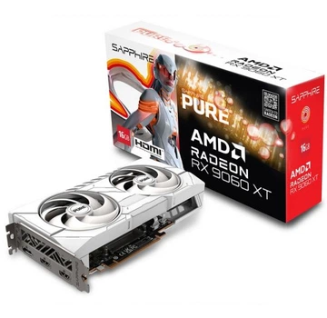 Видеокарта Radeon rx 9060 xt, Sapphire, pure (White Edition), 16Gb gddr6, 128-bit, HDMI/2xDP, 3290/20000 MHz, 8-pin (11350-02-20g)