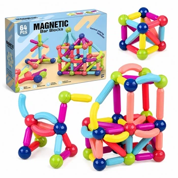 Детский магнитный конструктор 64 детали Magnetic Bar Blocks для создания 2D и 3D фигур (7978327)
