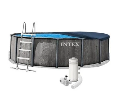 Каркасний басейн Intex 26742 круглий на 16805 л з ПВХ та сталі 457 х 122 см з картриджним фільтр-насосом 3 785 л/год драбиною тентом та підстилкою (9-163-26742)
