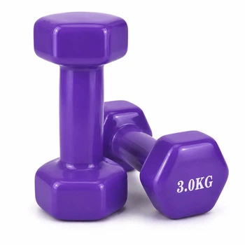 Набор металлический гантелей с виниловым покрытием 3 кг 2 шт Feel Fit фиолетовая