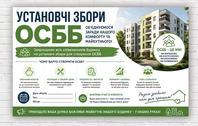 Інформаційний плакат для проведення установчих зборів ОСББ, розмір 120х75 см
