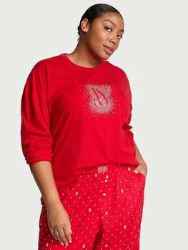 Піжамний лонгслів жіночих бавовняний Victoria's Secret 516413761 L Червоний (1159862689)