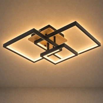 Люстра потолочная светодиодная LED Light House SRS-20673/3 LED 102W BK+WOOD черная + дерево