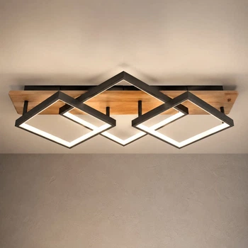 Люстра потолочная светодиодная LED Light House SRS-20672/3 BK+WOOD черная + дерево