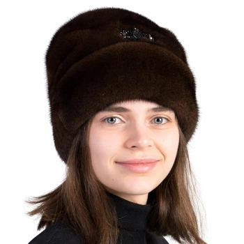 Шапка женская норковая Меховой Стиль Рукавичка 54-60 Коричневый (074/A)